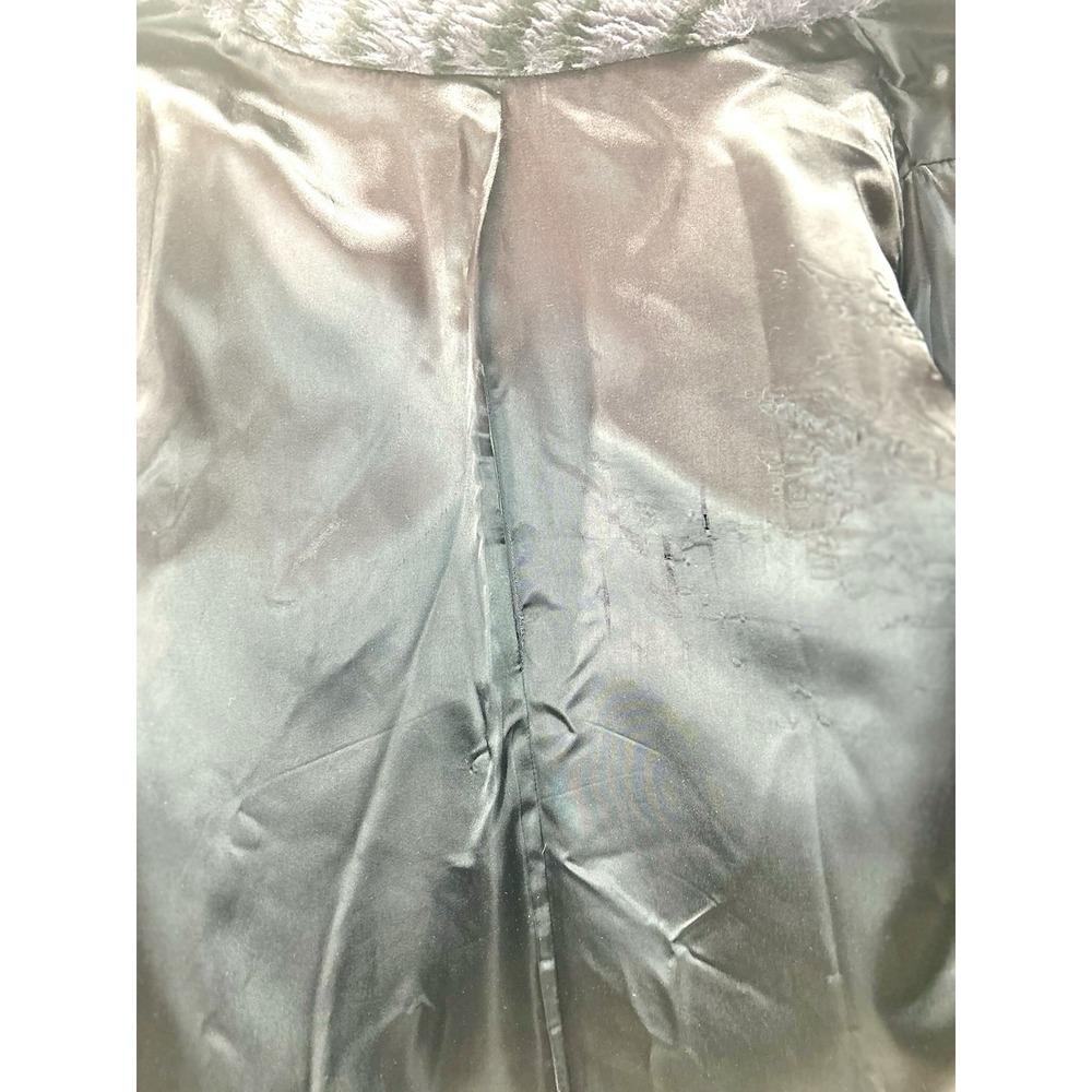 Vintage Style VI LTD Grey Black Tiger Strip Faux Fur‎ Furry Trench Coat Large - Picture 7 of 9